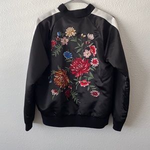 Floral Embroidered Bomber Jacket